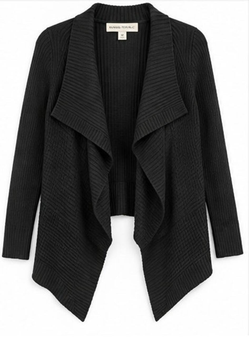 Banana Republic Black Ribbed Waterfall Open Front Cardigan Sweater Medium